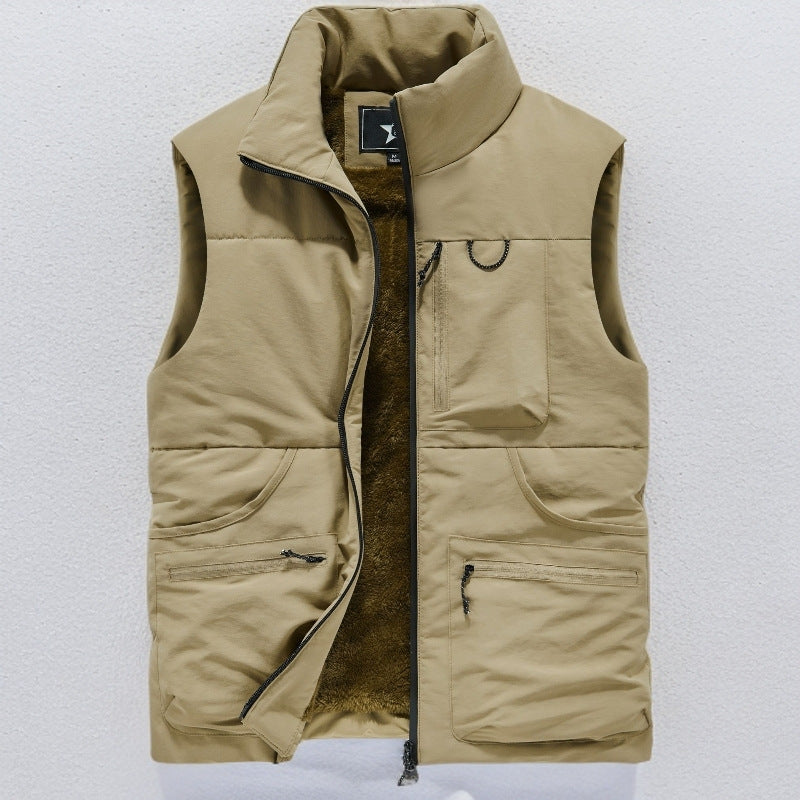 Herren Wattierte Outdoor-Weste mit Teddyfutter, hohem Kragen und Multifachtaschen – Marzano