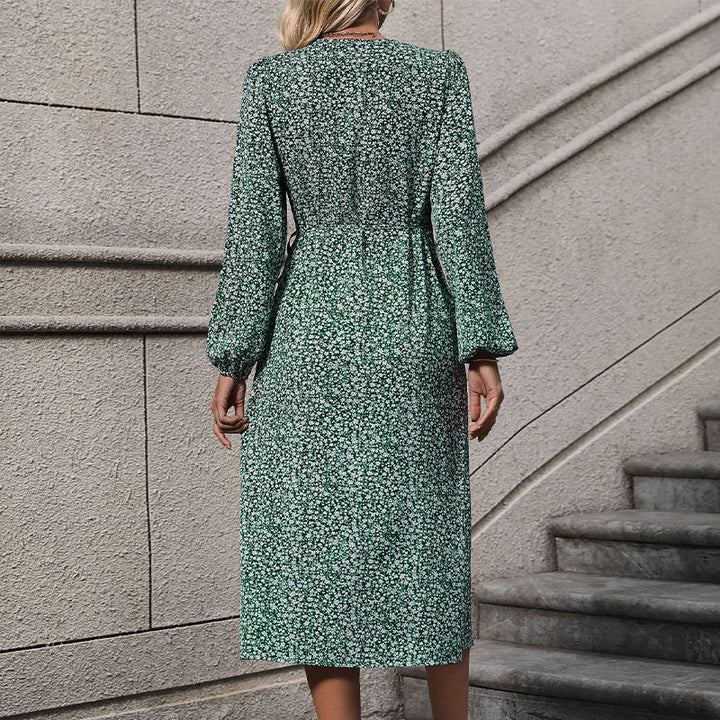 Damen Florales Wickel-Midikleid mit asymmetrischer Knopfleiste und geraffter Taille Echoarchiv