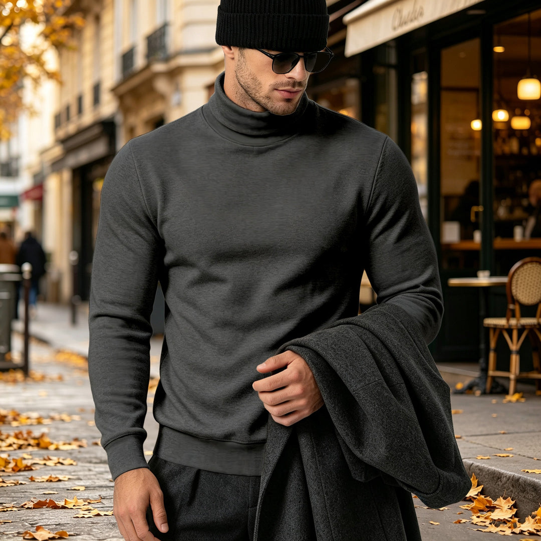 Herren Eleganter Baumwoll-Mix Rollkragenpullover Slim Fit Echoarchiv