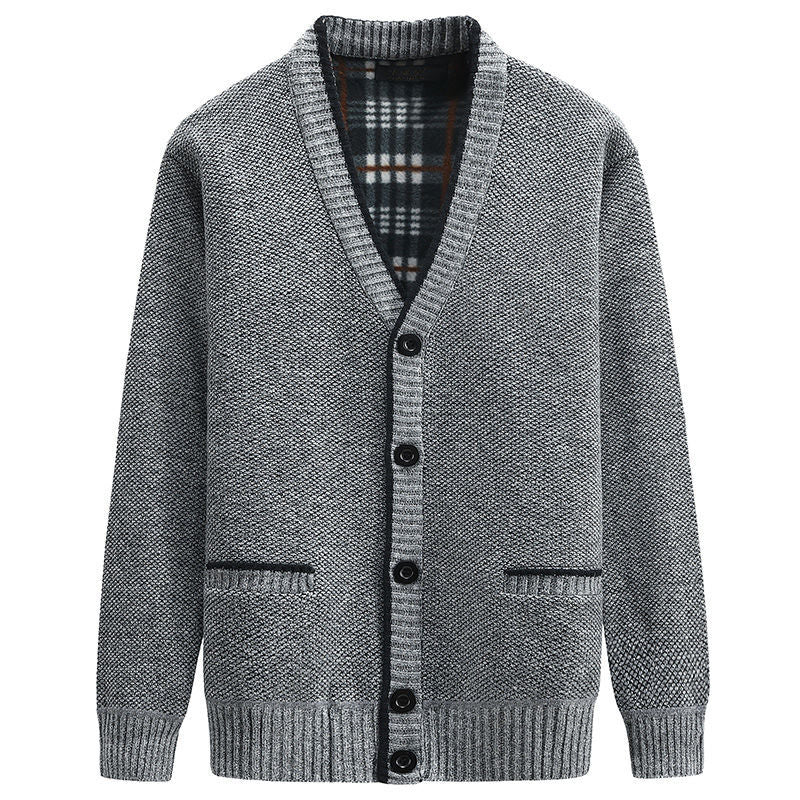 Herren Strickjacke mit kariertem Innenfutter und praktischen Taschen Echoarchiv