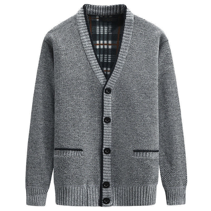 Herren Strickjacke mit kariertem Innenfutter und praktischen Taschen Echoarchiv