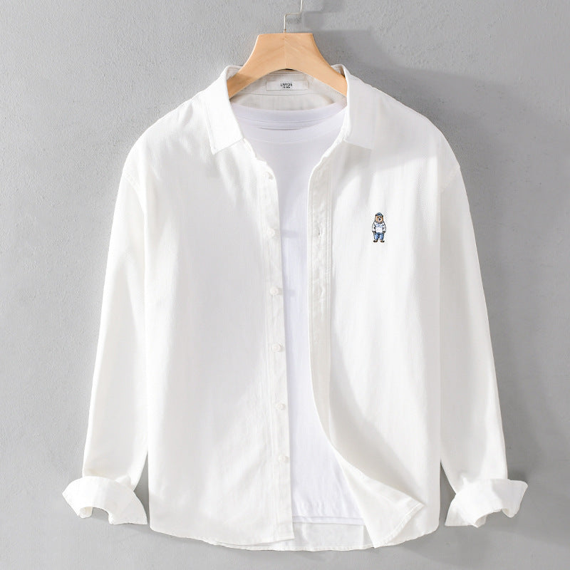 Herren Leichtes Hemd-Overshirt aus Baumwolltwill mit kleiner Figurenstickerei und kastigem Schnitt Echoarchiv