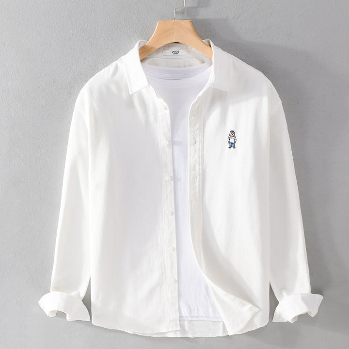 Herren Leichtes Hemd-Overshirt aus Baumwolltwill mit kleiner Figurenstickerei und kastigem Schnitt Echoarchiv