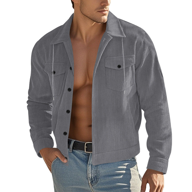 Herren nan Cord-Überhemdjacke mit Kentkragen, Druckknopfverschluss und aufgesetzten Brusttaschen Echo Archiv