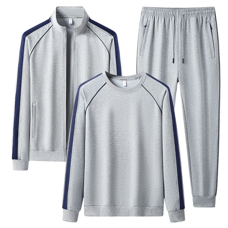 [Herren] Zweiteiliges Trainingsset mit Stehkragen-Zipjacke, Rundhals‑Sweatshirt und konisch geschnittener Jogginghose aus atmungsaktivem Fleece Echoarchiv