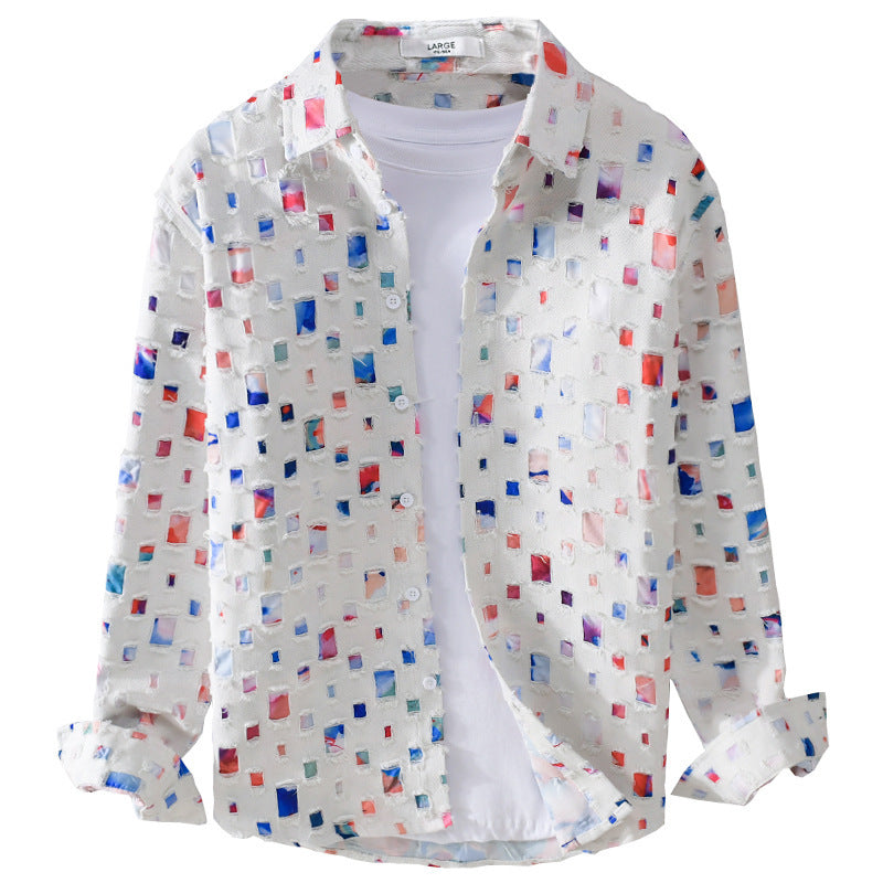 Unisex Leichtes Strukturhemd mit quadratischen Cut-Outs und Oversize-Schnitt Echoarchiv