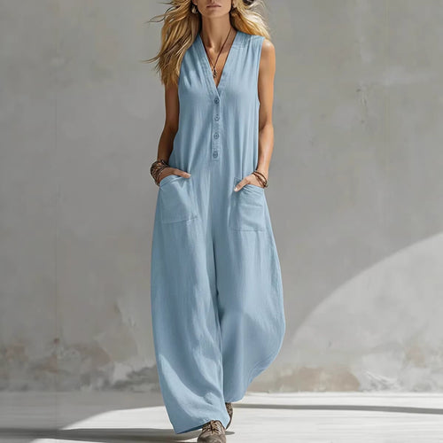 Damen Jumpsuit mit tiefem V-Ausschnitt und praktischen Taschen Echo Archiv