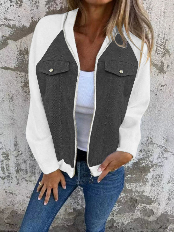 Damen Denim-Mix Blousonjacke mit Reißverschluss und Brusttaschen Echoarchiv