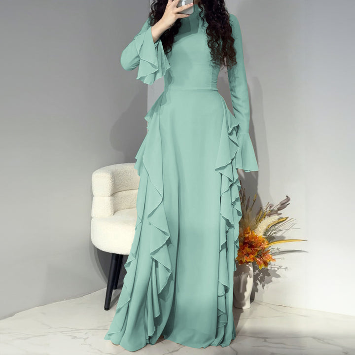 Damen nan Maxikleid mit Volantbesatz, taillierter Empire‑Silhouette und langen Glockenärmeln Echo Archiv