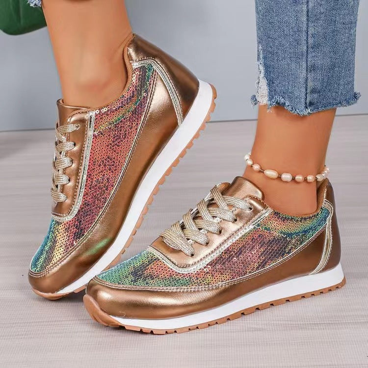 Damen modische Sneaker mit schimmerndem Obermaterial und rutschfester Sohle – Névara