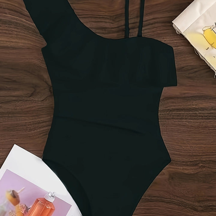 Damen Einteiler Badeanzug mit asymmetrischem Rüschendesign und eleganten Cut-Out-Details Echo Archiv