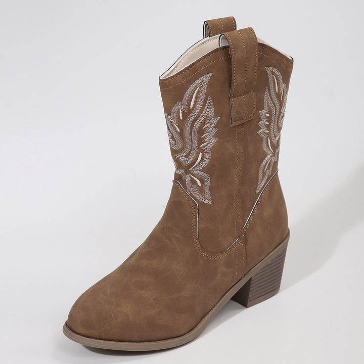 Damen Western-Stiefelette mit besticktem Schaft und mittlerem Blockabsatz Echo Archiv