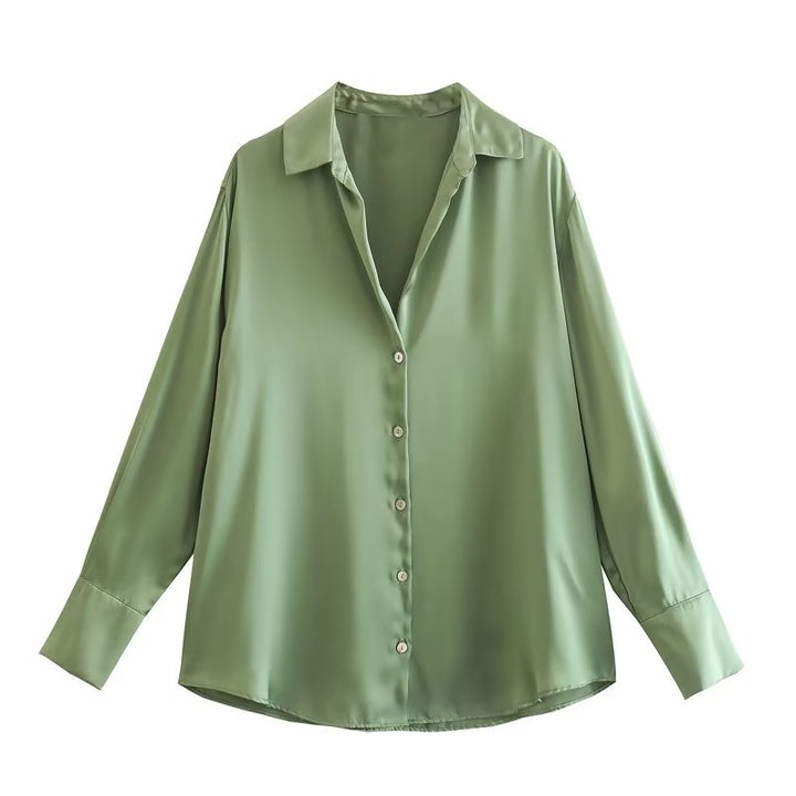 Damen Oversized Satinbluse mit Hemdkragen und breiten Manschetten Echo Archiv