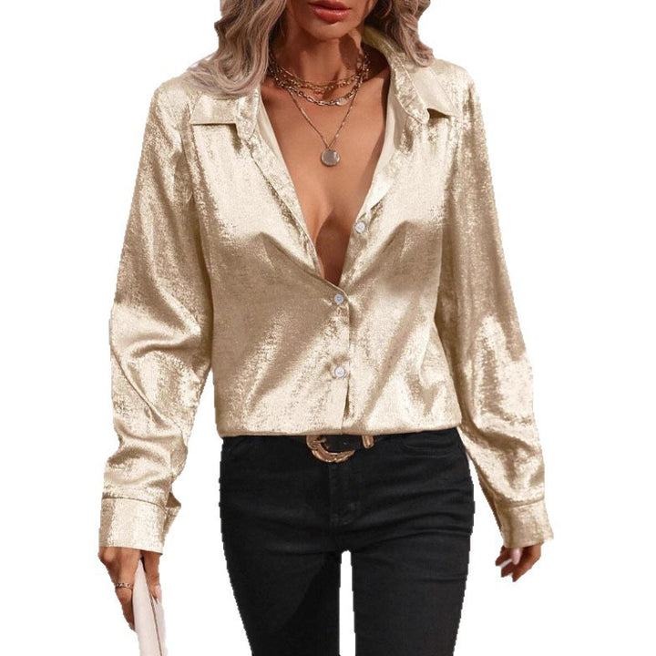 Damen Satinoptik-Hemdbluse mit Metallic-Glanz, legerer Passform und Manschetten Echoarchiv