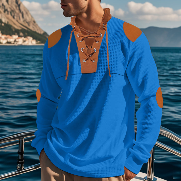 Herren Langarmshirt mit modernem Schnürdesign und Kontrastakzenten Echoarchiv