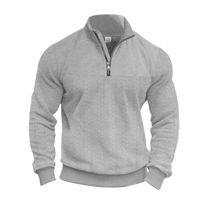 Herren Strickpullover mit halbem Reißverschluss und strukturierter Oberfläche Echoarchiv