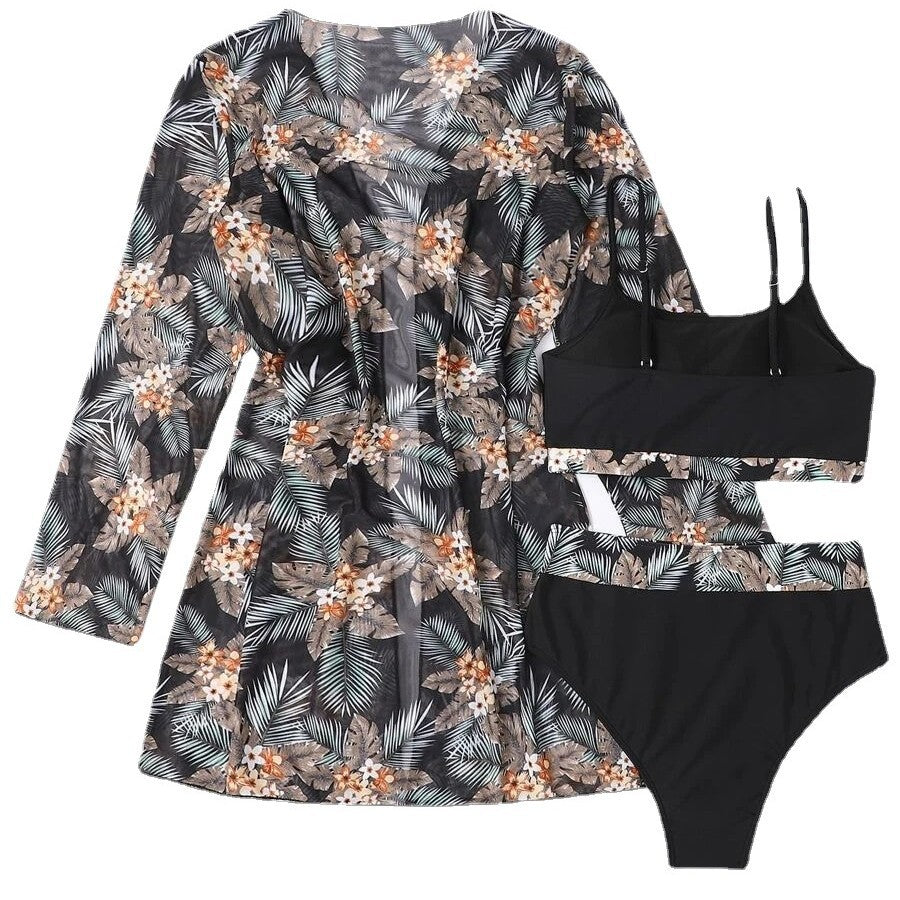 Damen Bikini-Set mit hochgeschnittenem Höschen und floralem Kimono Echo Archiv