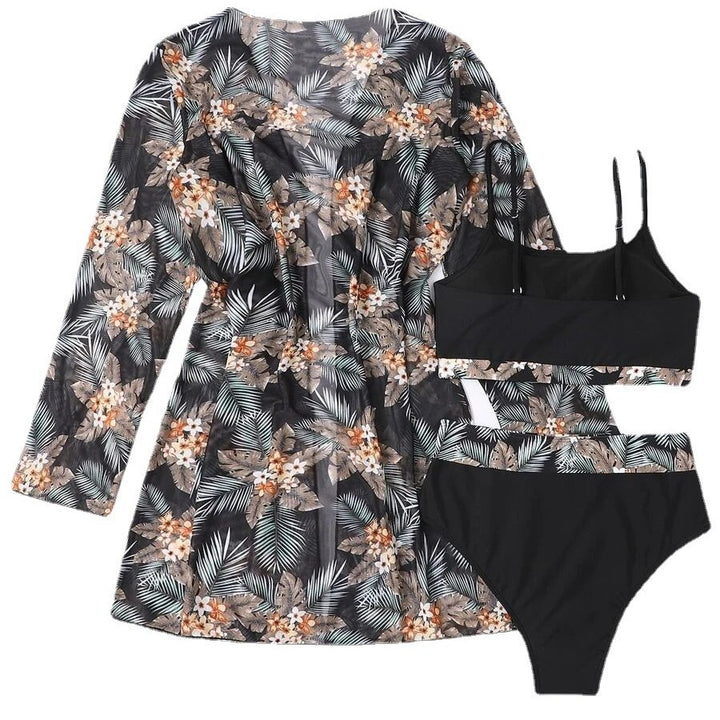 Damen Bikini-Set mit hochgeschnittenem Höschen und floralem Kimono Echo Archiv