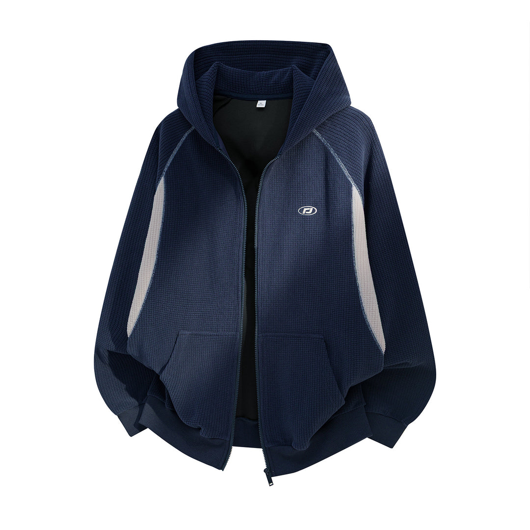 Unisex Oversize Waffelstrick-Kapuzenjacke mit durchgehendem Reißverschluss und Kängurutaschen Echo Archiv