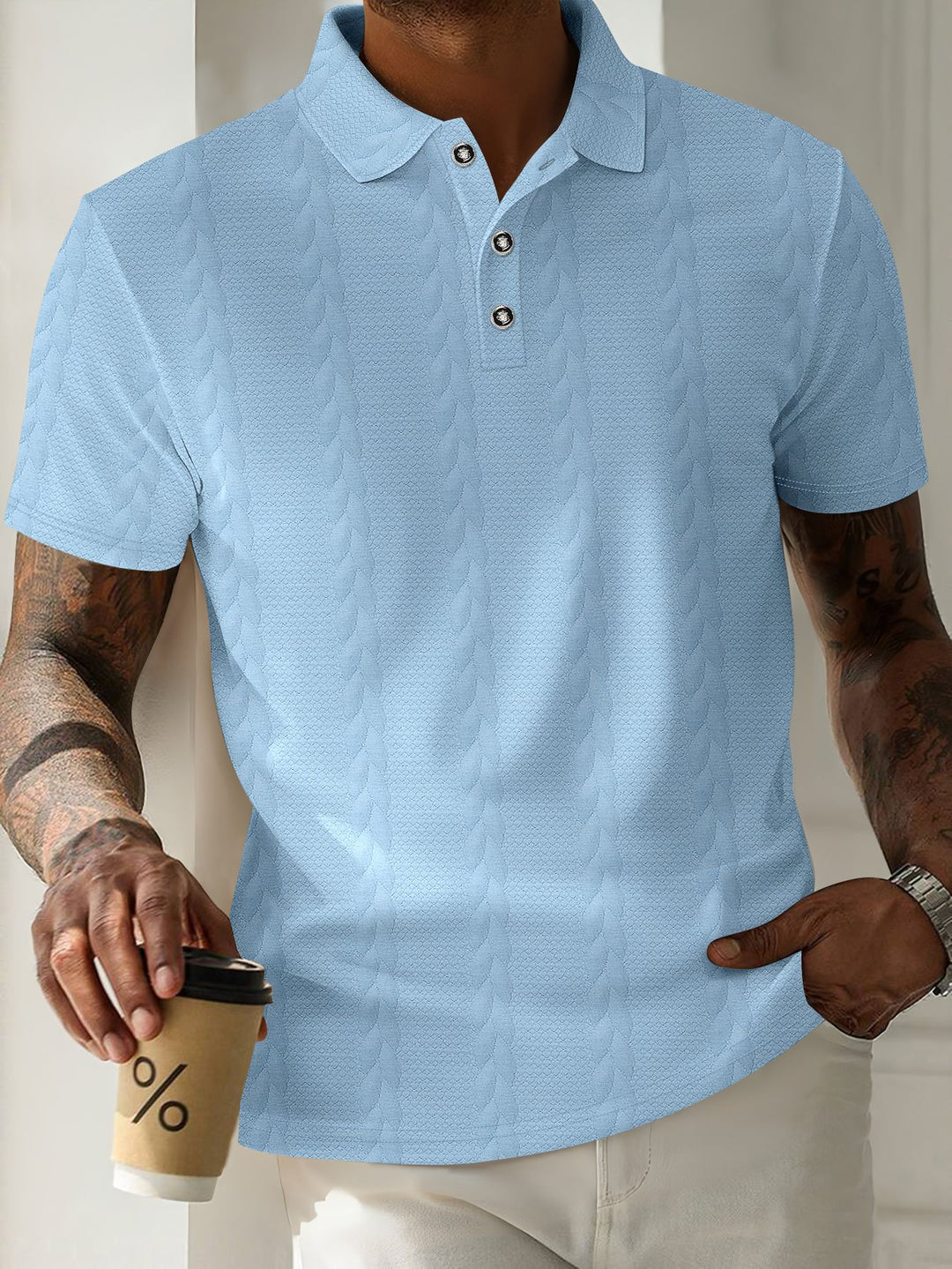Herren Sportliches Poloshirt mit strukturiertem Muster Echoarchiv