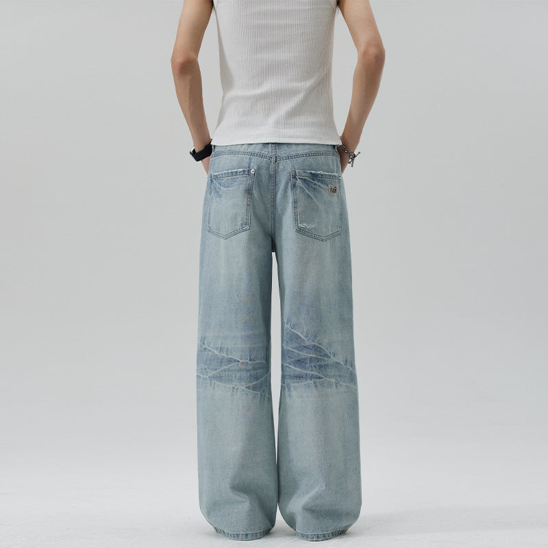 Damen Extraweite Stonewashed Denim-Palazzohose mit tiefem Schritt und geradem Saum Echo Archiv