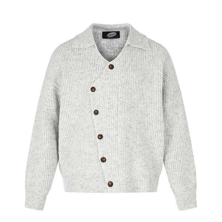 Damen Oversize Strickjacke mit asymmetrischer Knopfleiste und Hemdkragen Echoarchiv