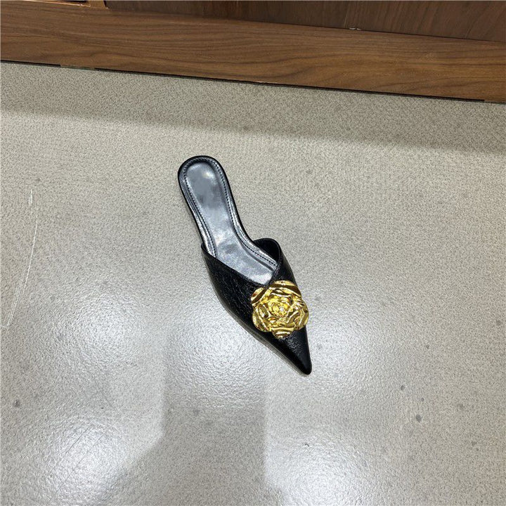 Damen Spitz zulaufende Mule-Slipper mit dekorativer Blütenapplikation und gepolsterter Innensohle – Sorelia