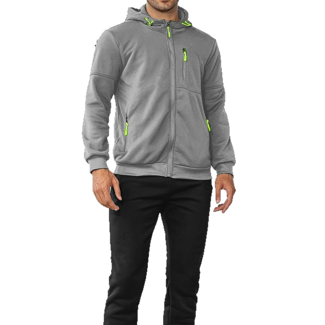 Herren technische Kapuzenjacke mit durchgehendem Frontreißverschluss, Brusttasche mit Reißverschluss und elastischen Bündchen – Taviero