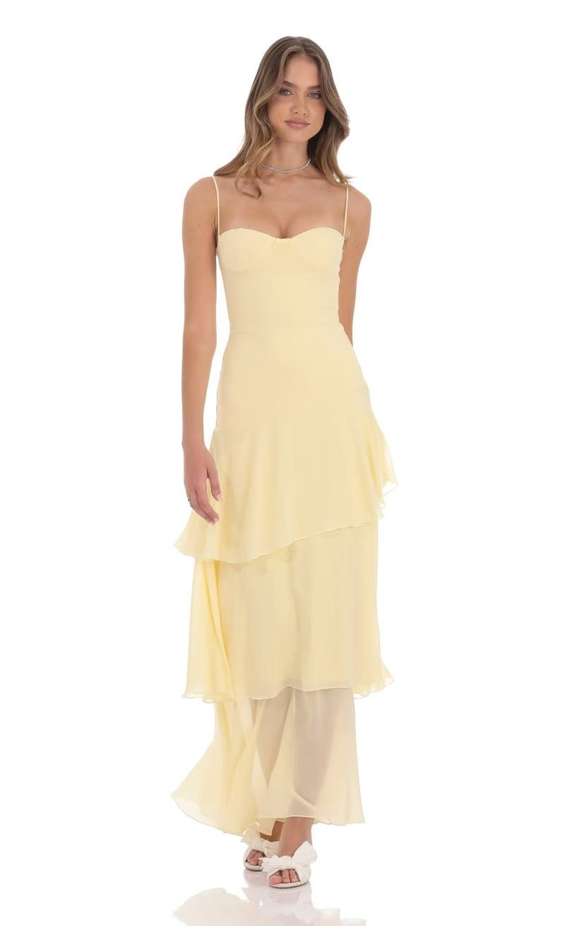 Damen nan romantisches Stufen-Maxikleid mit Herzausschnitt und feinen Spaghettiträgern Echo Archiv