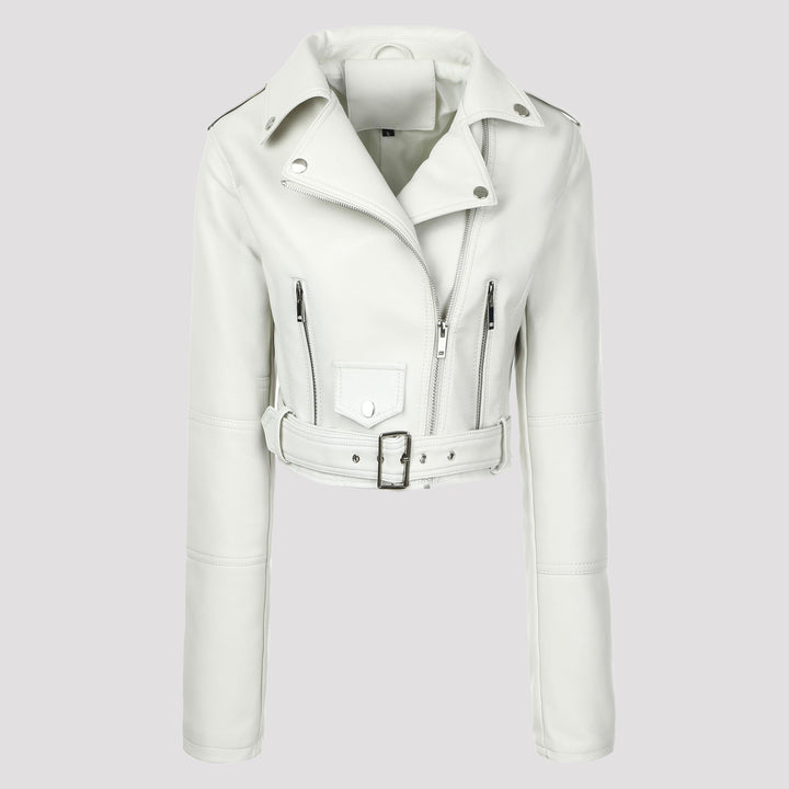 Damen Modische Bikerjacke mit Gürtel Echo Archiv