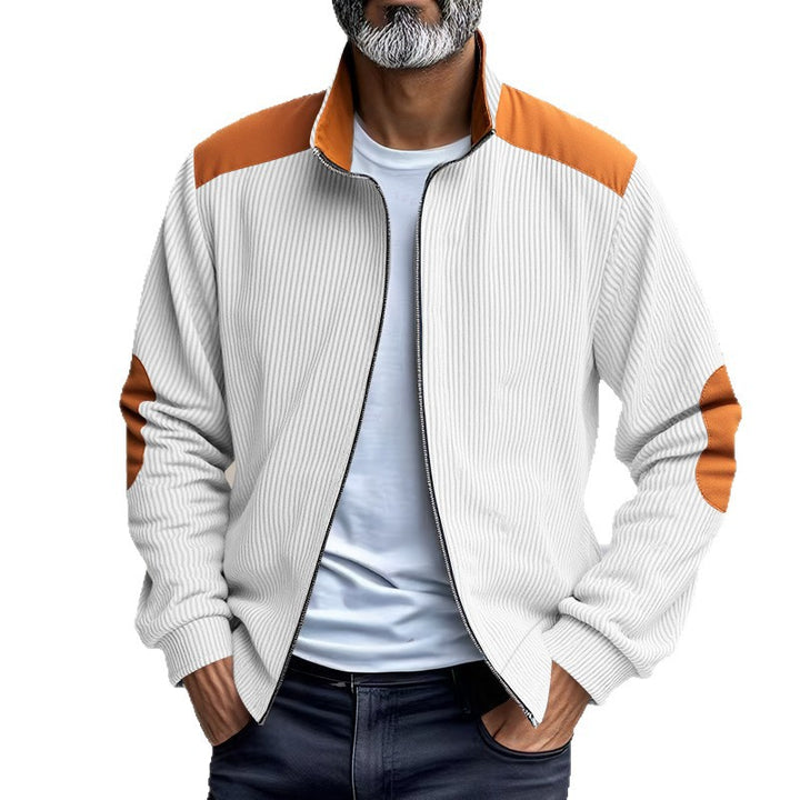 Herren Sportliche Zip-Jacke mit Rippenstruktur und Kontrastärmel Echoarchiv