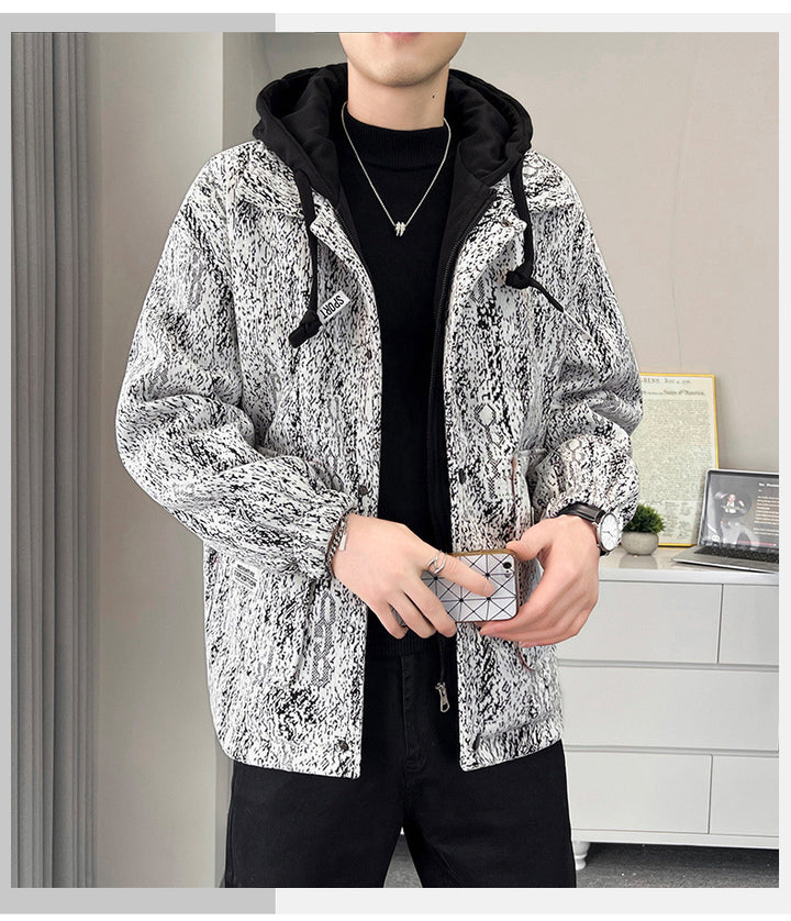 Herren karierte Übergangsjacke mit verstellbarer Kapuze und praktischen Taschen Echoarchiv
