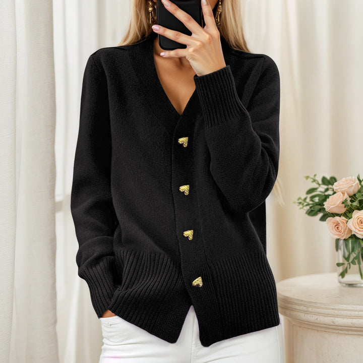 Damen nan lockerer Strickcardigan mit Herzknöpfen und geripptem Saum Echo Archiv