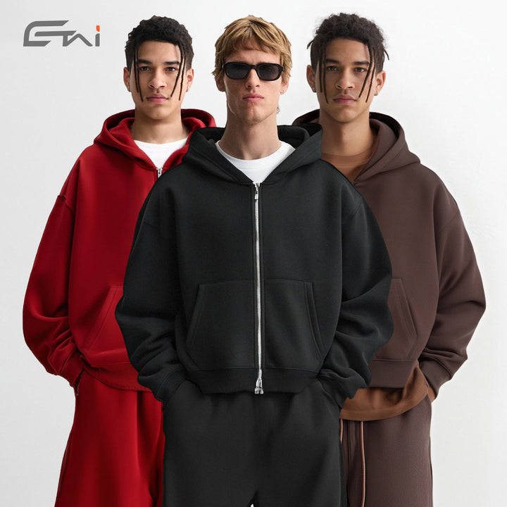 Unisex Kurz geschnittener Kapuzenpullover mit durchgehendem Reißverschluss Echo Archiv