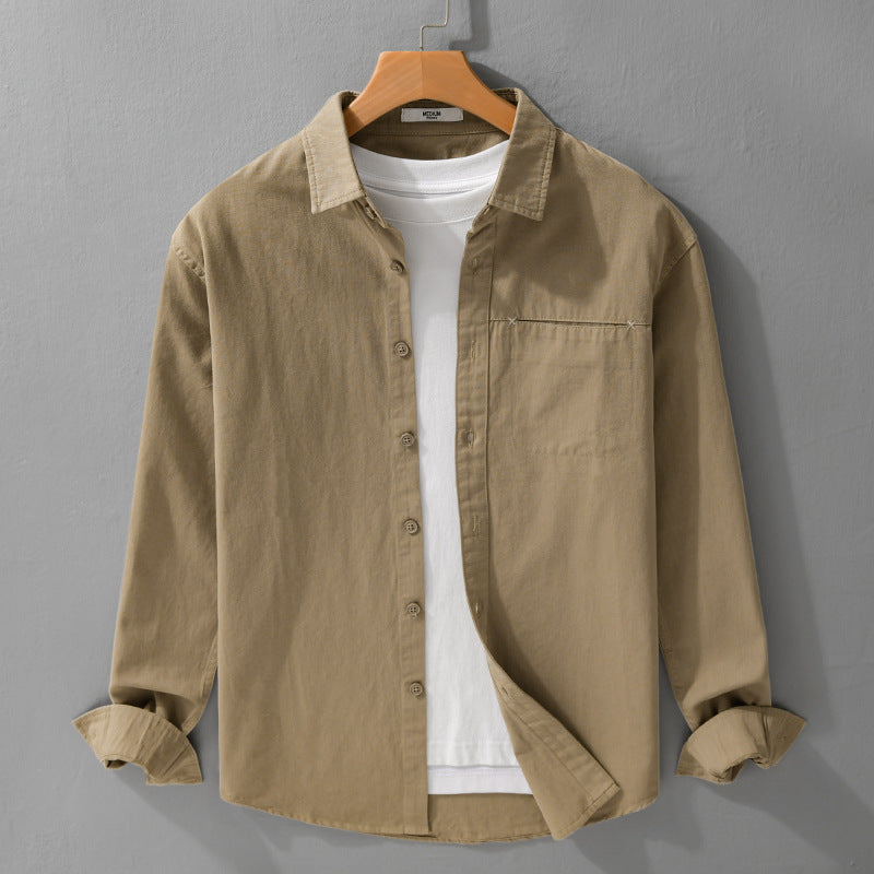 Herren Leichtes Baumwoll-Utility-Hemdjacke mit Kentkragen, Brusttasche und Relaxed-Fit Echoarchiv