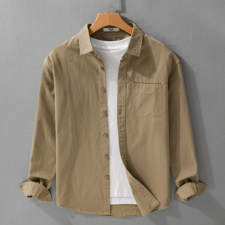 Herren Leichtes Baumwoll-Utility-Hemdjacke mit Kentkragen, Brusttasche und Relaxed-Fit Echoarchiv