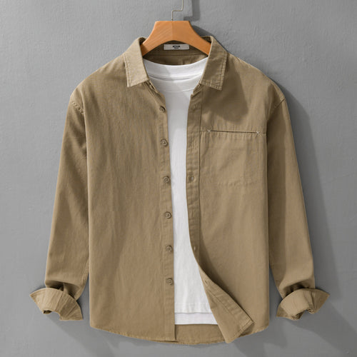 Herren Leichtes Baumwoll-Utility-Hemdjacke mit Kentkragen, Brusttasche und Relaxed-Fit Echoarchiv