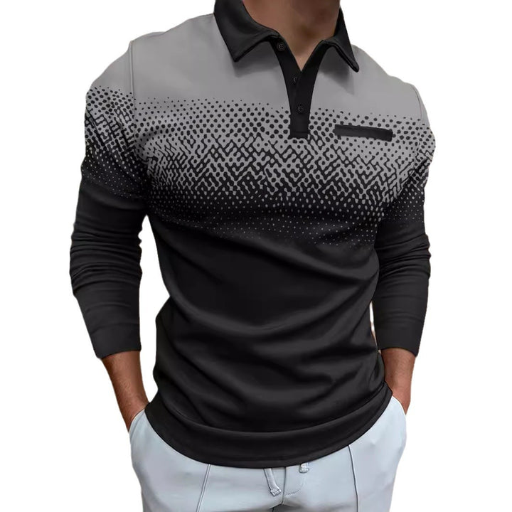 Herren Poloshirt mit einzigartigem Digitaldruck und komfortablem Langarmdesign Echoarchiv