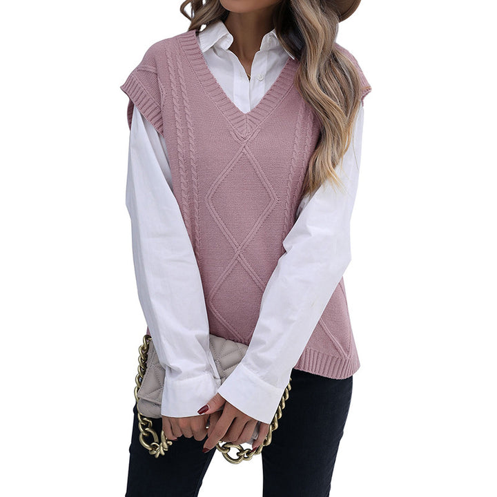 Damen Strickweste mit V-Ausschnitt, Rautenmuster und kastiger Oversize-Silhouette Echoarchiv