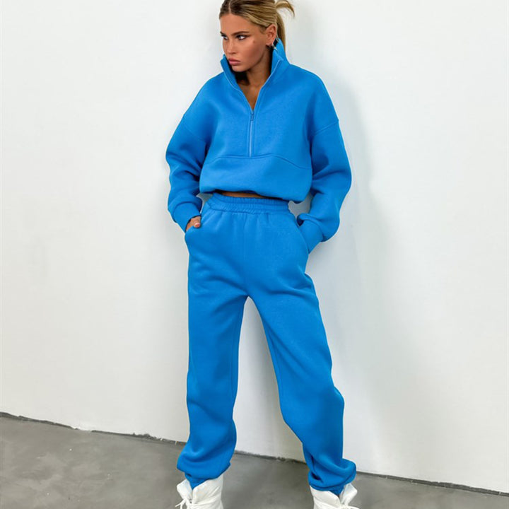 Damen nan cropped Half-Zip Fleece-Set zweiteilig mit hohem Bund und elastischen Bündchen Echo Archiv