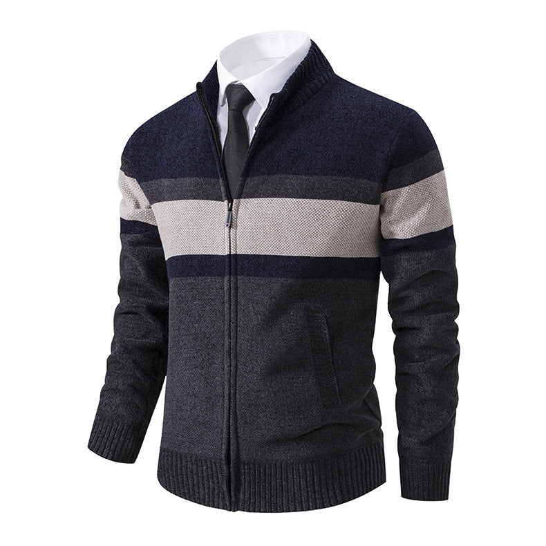 Herren moderne Strickjacke mit hohem Kragen und durchgehendem Reißverschluss Echoarchiv