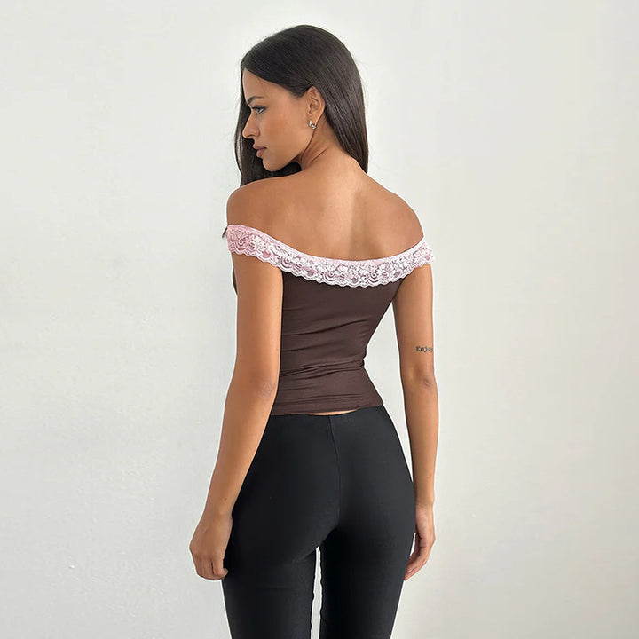 Damen Off-Shoulder Top mit Spitzenakzenten Echo Archiv