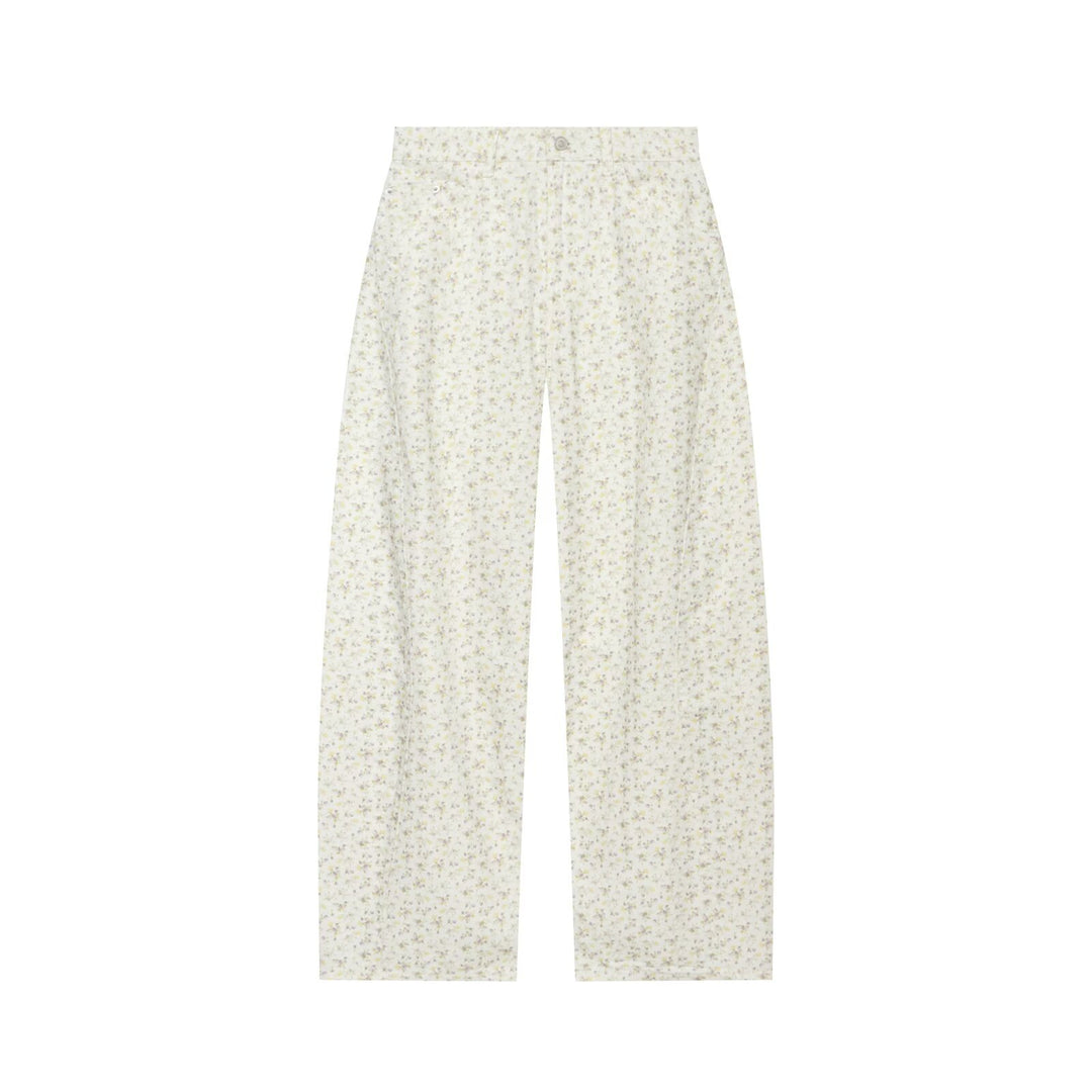 Damen Weite High‑Waist‑Hose mit zartem Blumenprint und geradem Bein Echo Archiv