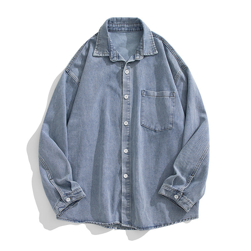Unisex Lockeres Denim-Overhemd mit Brusttasche, gerundetem Saum und durchgehender Knopfleiste Echo Archiv