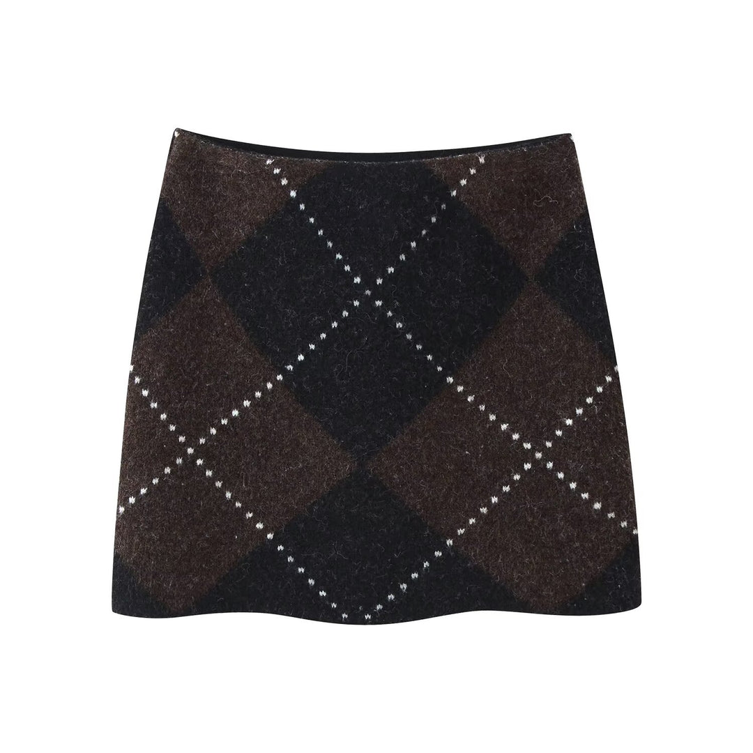 Damen Strick‑Set aus Rollkragen‑Poncho und Minirock mit Argyle‑Muster Echo Archiv