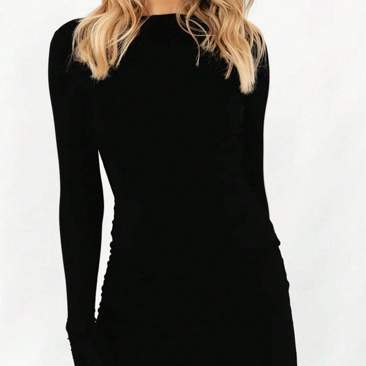 Damen figurbetontes Langarm‑Minikleid aus Stretch‑Jersey mit taillierter Raffung – Élara