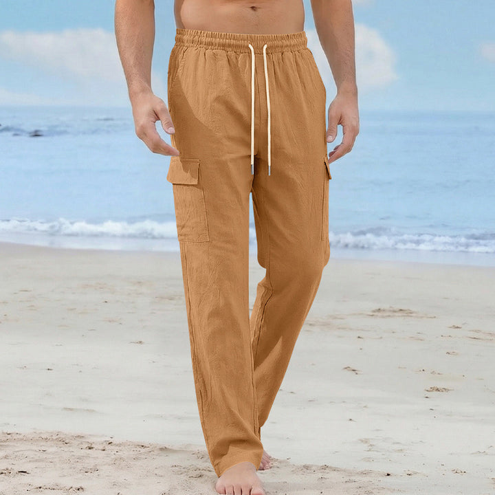 Herren Cargo-Strandhose aus Leinenmix mit elastischem Bund und Kordelzug – Bravaro