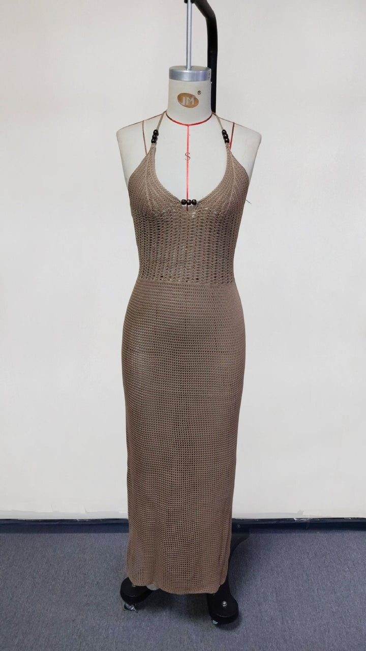 Damen gehäkeltes Strandkleid mit tiefem V-Ausschnitt und herausragenden Details Echo Archiv