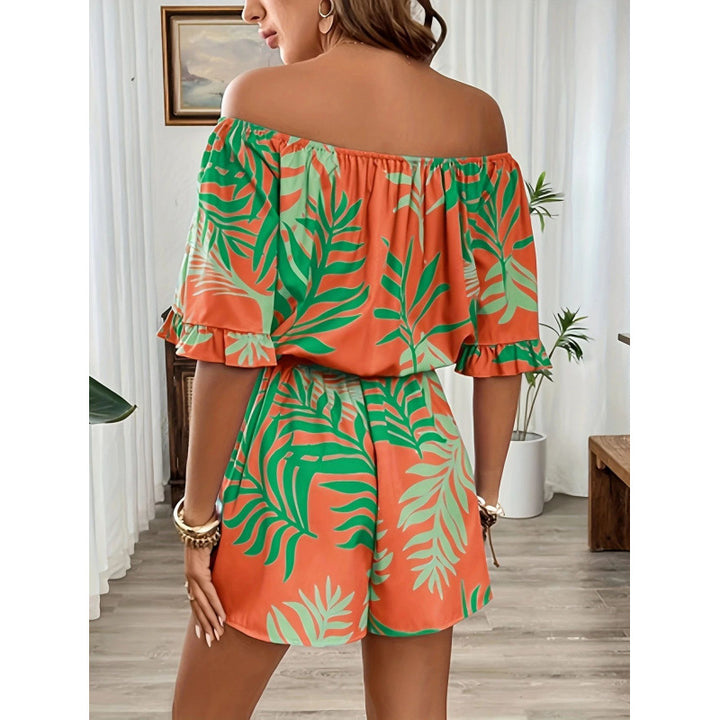 Damen Off-Shoulder Jumpsuit mit floralem Design und elastischem Bund Echo Archiv