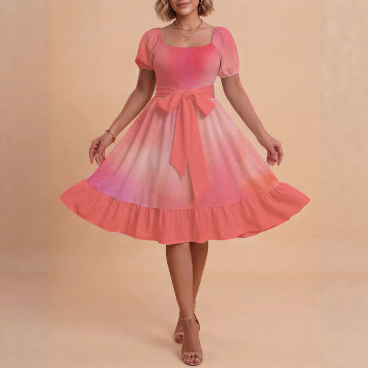 Damen Retro Maxikleid mit Puffärmeln und Taillengürtel Echo Archiv